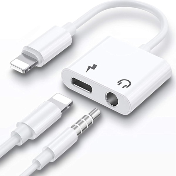 2 i 1 hörlursadapter för iPhone Dongle Aux-kabel 3,5 mm