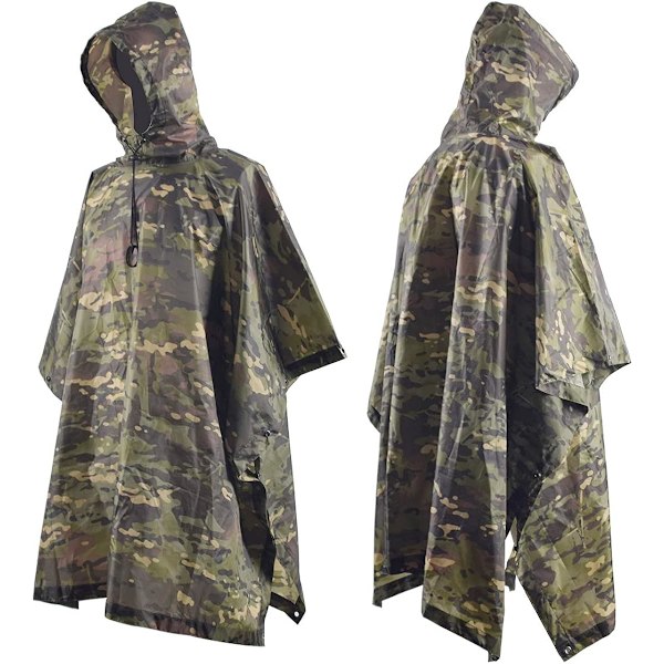 Camo Poncho Militär Multicam Vattentät Huva Regnrock Ryggsäcksöverdrag