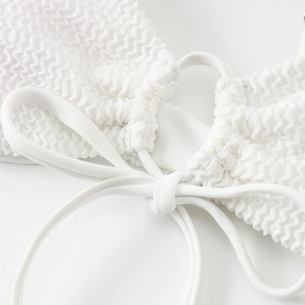 Kvinnors Triangel String Bikini Ribbad O Ring Tie Side Tvådelad Baddräkt
