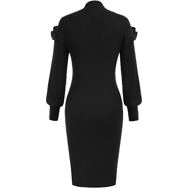 Kvinnors Ribbade Långärmade Tröjklänning Mock Neck Sidenslits Bodycon Tröjklänning