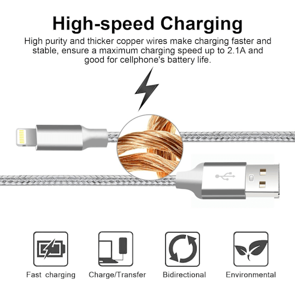Iphone laddare. 5-pack 3/3/6/6/10 Ft Apple Mfi Certified USB