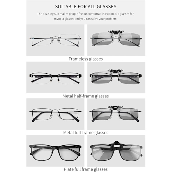Fotokromatiske klips på solbriller - HD Vision Polarized UV400 Anti Glare For Man Kvinnor, Flip up, Dag Natt Kjøring