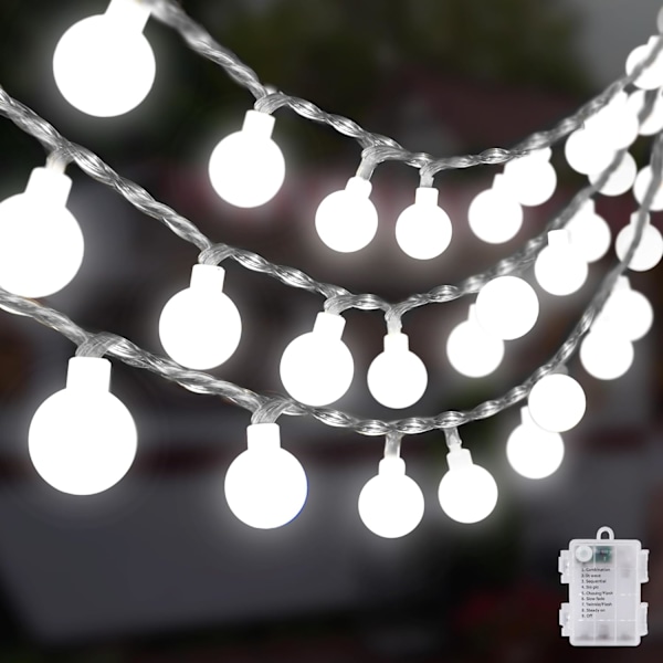 Batteridrevne lyskæder til indendørs soveværelse, Calibre 0,8IN 20ft 60led Globe Fairy Lights med timer, 8 tilstande klyngelys til udendørs klasseværelse