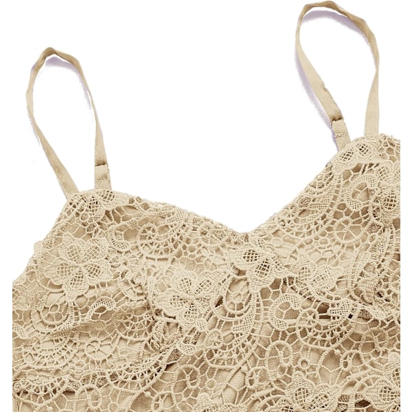 Kvinders Casual Lace Hæklet Spaghetti Stropper Lynlås Cami Crop Top Camisole Lille