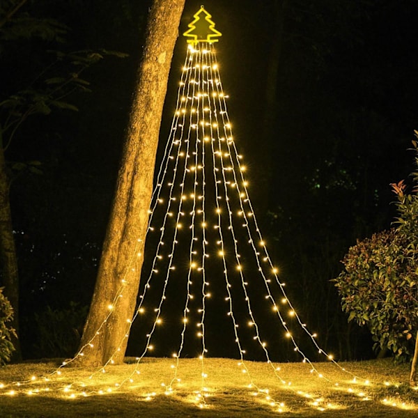 Juledekorasjon utendørs juletrelys, 320 LED 16,4 fot utendørs fetopperlys [8 moduser og vanntett], med 11\" opplyst juletre