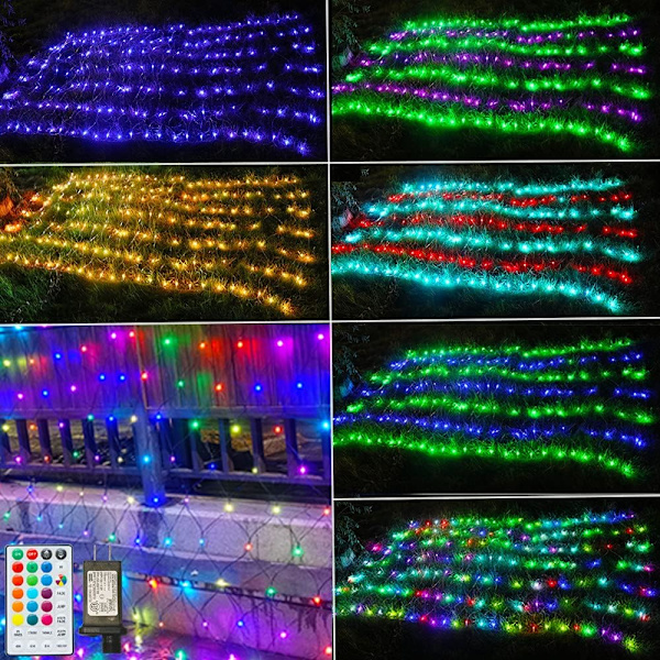 Färgförändrande Halloween Jul Nätljus 9,8x6,6 ft Anslutningsbar Plug in LED Nätljus med Fjärrkontroll för Julgransljus, Buskar, Bröllop,