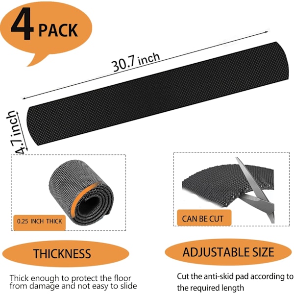 4-pack halkfria möbelrälsdynor, halkfria möbeldynor för fåtöljer, möbelgrepp, greppdynor, möbeldynor för trägolv
