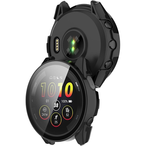 Smartwatch Full Coverage PC Skyddsfodral med Härdat Glas Skärmskydd Kompatibelt med Garmin Forerunner 165/Forerunner 165 Music Smar
