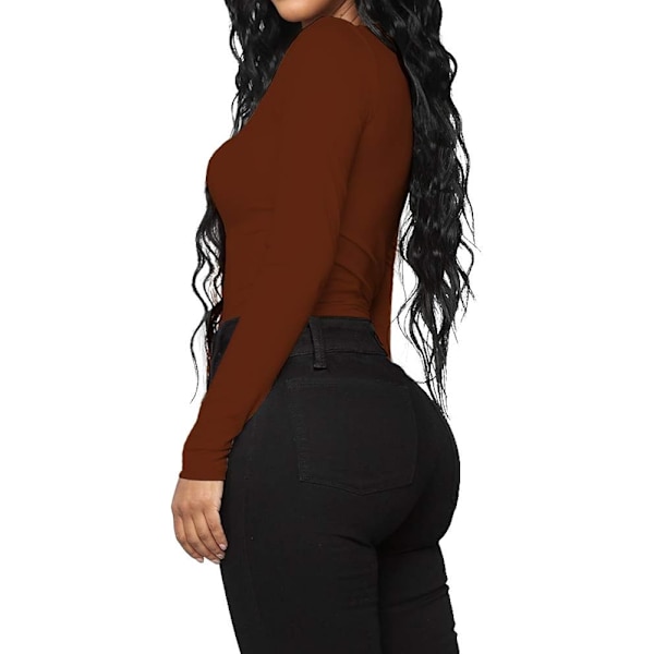 Kvinnors långärmade body med rund hals T-shirt stretchig jumpsuit toppar