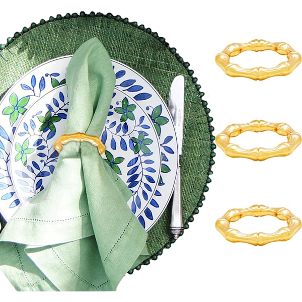 Legering Bambus Serviettringer Sett med 4, Håndlagde Elegante Serviettholder Ringer Hjem