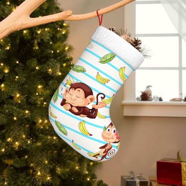 Monkey Banana Palm Leaves Julstrumpor 17,7 tum, Mjuka Julstrumpor Klassiska Presentbehållare för Festlig Semesterbrask Dekorationer Familj