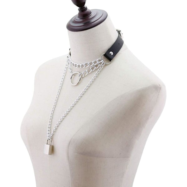 Justerbar Läderhalsband, Punk Rock PU Halsband Halsband Goth Mjuk Halsband Krage