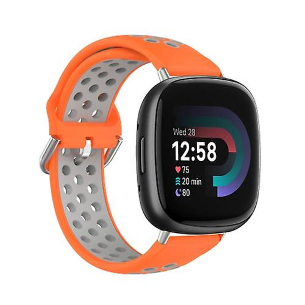 Til Fitbit Versa 4 To-farvet perforeret åndbart silikone urrem JQI Orange-Grey