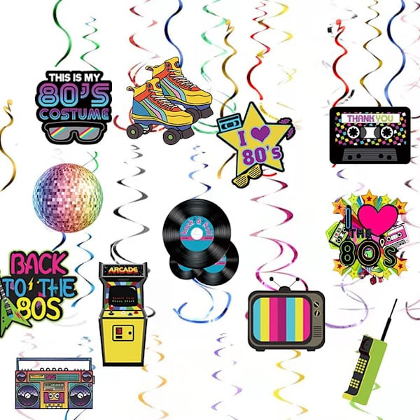 80'er fest folie hvirveldekorationer - retro tema