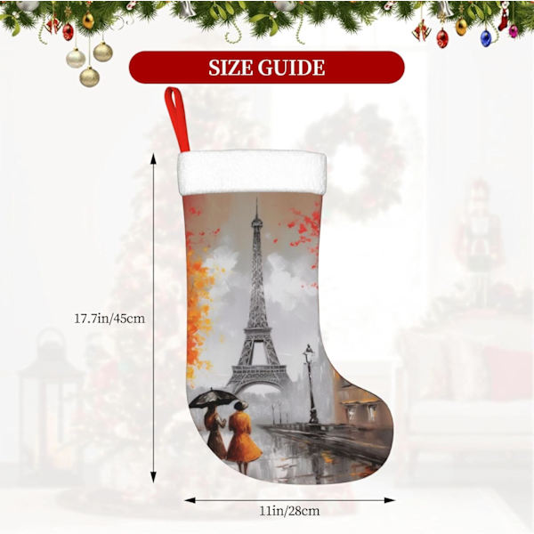 Eiffeltornet Paris Måleri Tryck Julstrumpa Julpynt Kaminhängande Julstrumpor för Familj Semester Julparty Dekorationer 45 cm