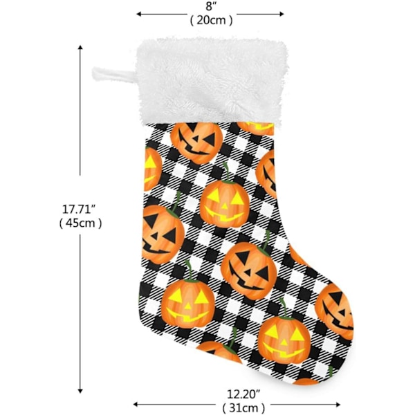 Jule-Strømpe, Personlige Jule-Strømper 2-pak Halloween Græskar Sort Buffalo Plaid 45,7 cm Jule-Strømper Hængende Ornament Pejs
