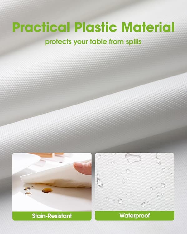 Plastduk engångs 8-pack, 137 x 274 cm dukar, fest, picknick, bröllop, dekorativa dukar, rektangulär, vit plastöverdrag,