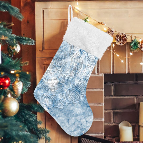 Julklapp, Personliga Julklappsstrumpor 2-pack Blå Mandala Bohemisk Blomma 45,7 cm Julstrumpor Hängande Ornament Eldstad för Träd