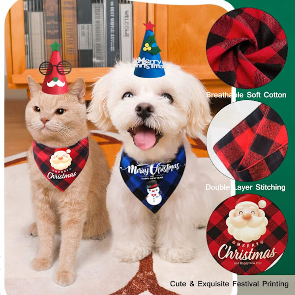 Hundens juleoutfit Bandanas Hat Klassisk ternet kæledyr Hund jul nytår