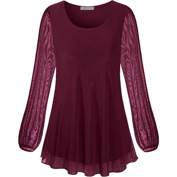 Damruffle långärmad blus ärm mesh blus lös flytande toppar med