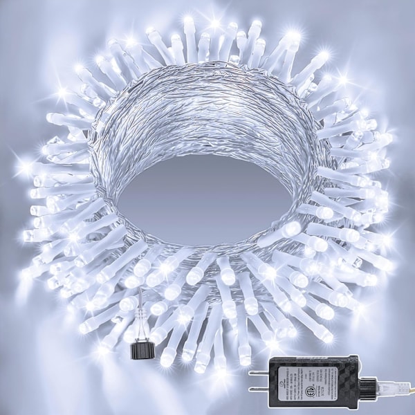 Strenglys 120LED 40FT, Kald Hvit Fe Lys Vanntett Koblebar Timer, 8 Moduser Plug in Julelys for Soverom Utendørs Fest Kjølig