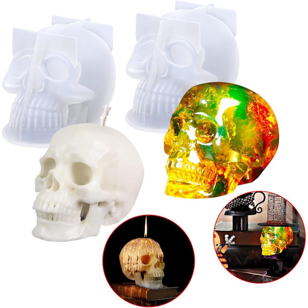 Skull Resin Molds Silikon, 2 ST 3D Skull Molds