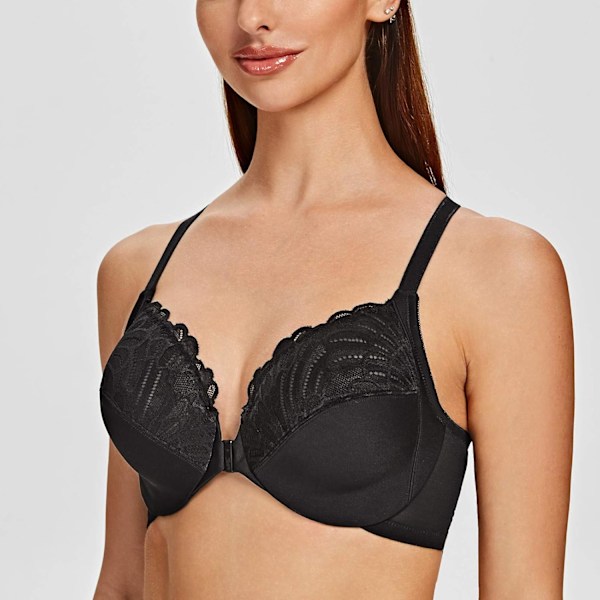 Kvinnors Racerback Front Closure Full Coverage Ovadderad Plus Size Bygel-BH