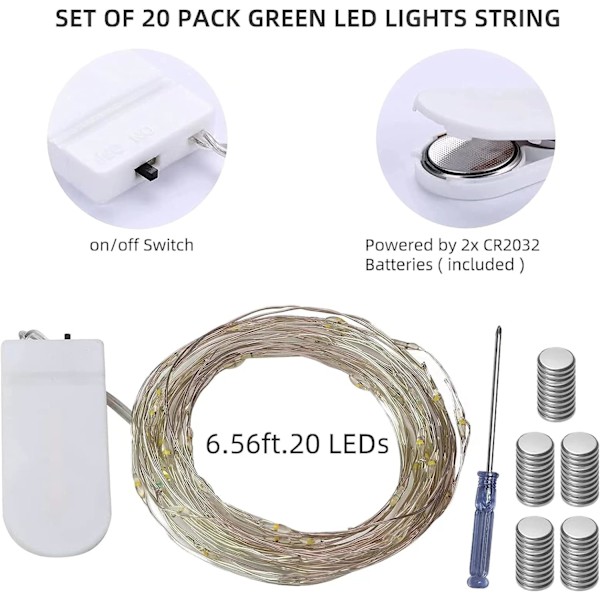 20-pack batteridrivna ljusslingor, 20 LED-lampor på 2 meter silvertråd, 20 LED-kopparlampor, batterilåda, multi (20 set - vardera