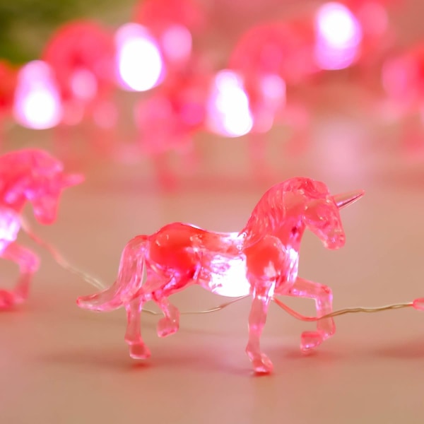 Enhjørning Gaver Pink String Lights Sød Værelse Dekoration Fe Lys Enhjørning Hest Udendørs Indendørs Batteridrevet String Lights med Fjernbetjening Pink