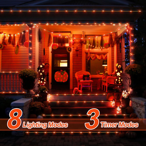 Orange Halloween ljusslinga, 180 LED utomhus vattentät Halloween träd ljusslinga med fjärrkontroll timer 8 lägen, plug in ljusslinga för