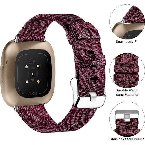 Fitbit Versa 3/Sense vevd rem - Liten Fuchsia