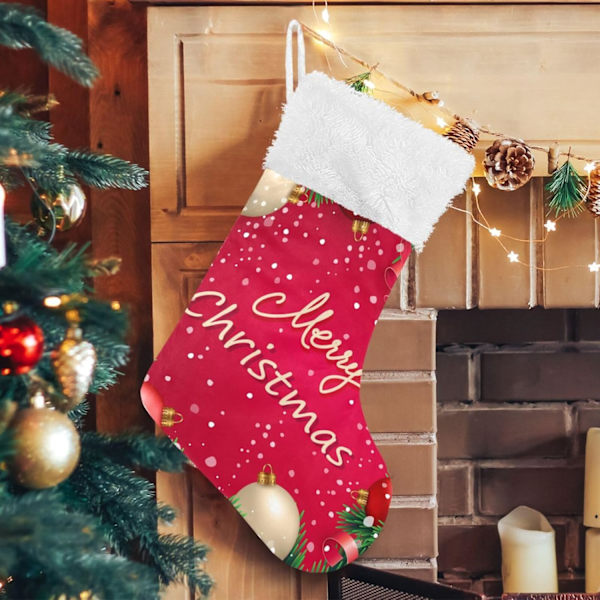 Jule-Strømpe, Personlige Jule-Strømper Glædelig Jul Gren Rød Bold Fyr 45 cm Store Jule-Strømper Dekorationer Hængende G
