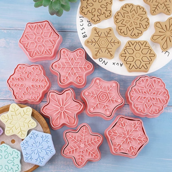 8 stk/sæt Cookie Cutters Plast 3D Snowflake Form Pressbar Form
