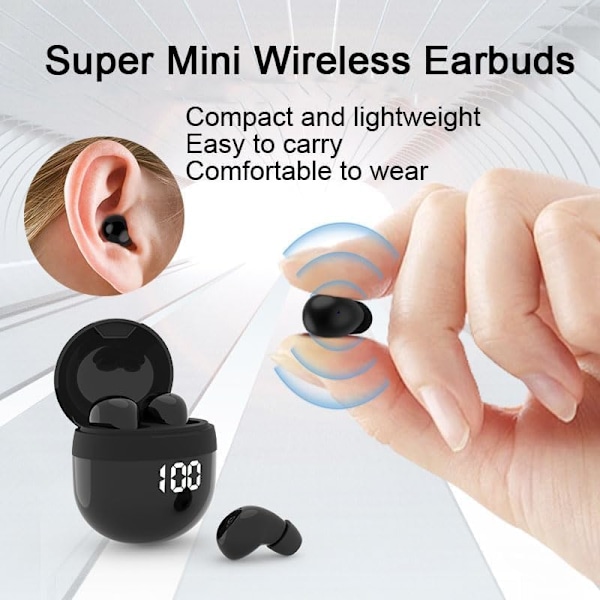 Usynlige Bluetooth 5.3 Ørepropper - Mini Trådløse Øretelefoner med ENC, Perfekt for Små Ører, Løping & Sidesoving