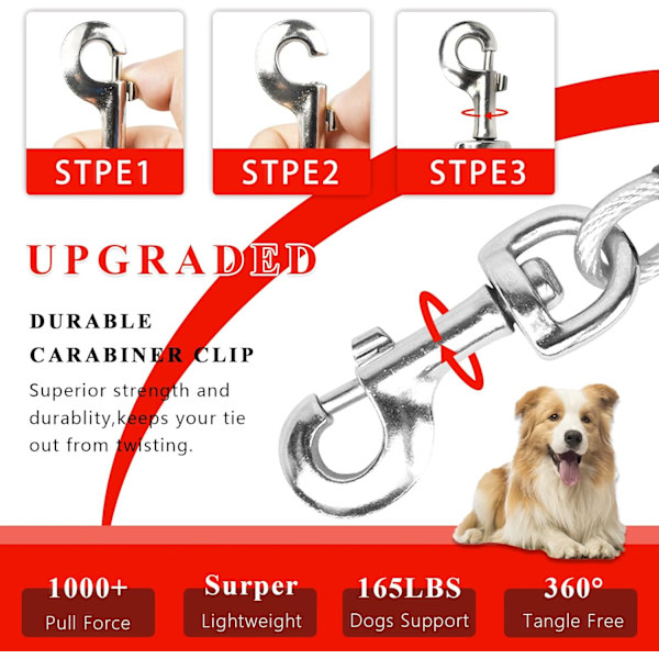 Hundkoppel - Delad av flera hundar 15ft Hundlöpare för trädgård