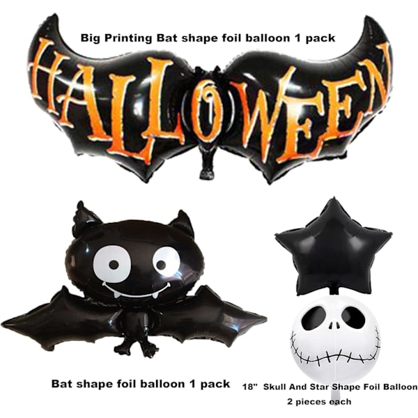 Halloween Dekorationer Ballonger - 6 Pack Mylar Folie Fladdermus Dödskalle Ballonger för Halloween Fest Dekorationer Svart Vit Svart Vit