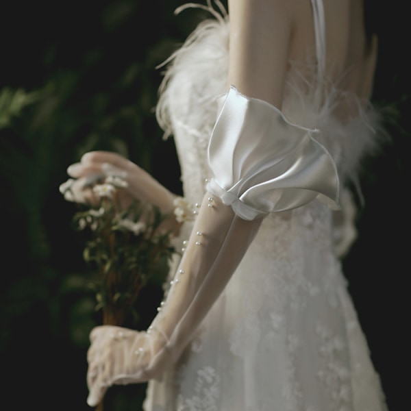 Nya bröllopshandskar Bridal Pearl Transparent Sheer Handskar