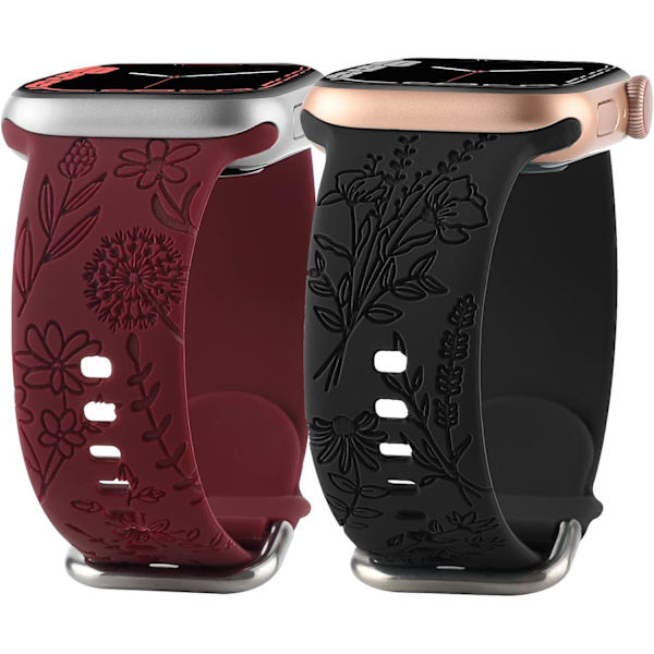 Blomstergraveret silikonearmbånd, der er kompatibelt med Apple Watch