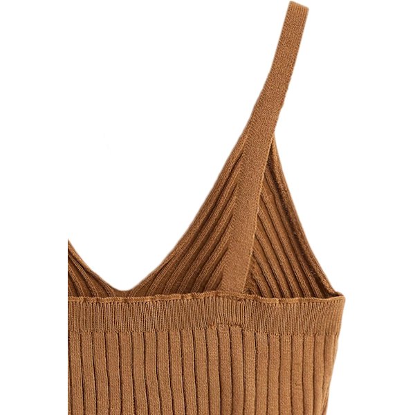 Dam V-hals Crop Cami Top Ribbad Stickad Spaghetti Strap Ärmlös