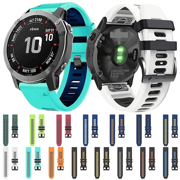 Til Garmin Fenix 6 22mm Silikone Sports Tofarvet Rem Peppermint Green - Blue