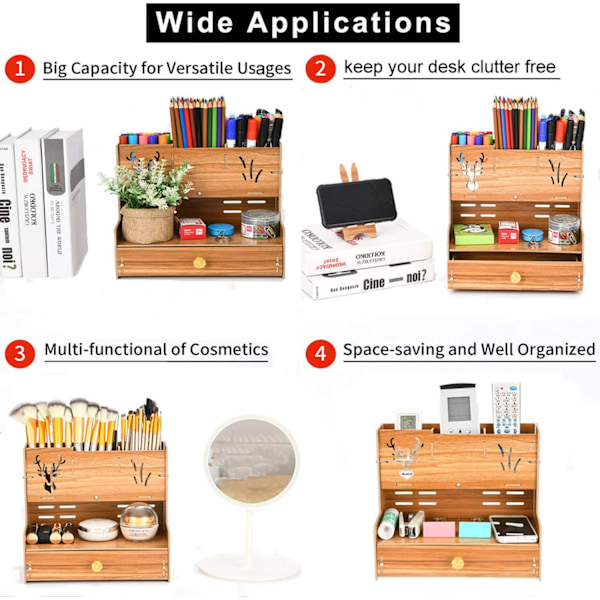 Træ n Orgnizer, Multifunktionel DIY n Holder Box, Desktop Sttionry, Esy ssembly, Home Office rt Supply Orgnizer Storge wi Drwer B14-Kirsebær