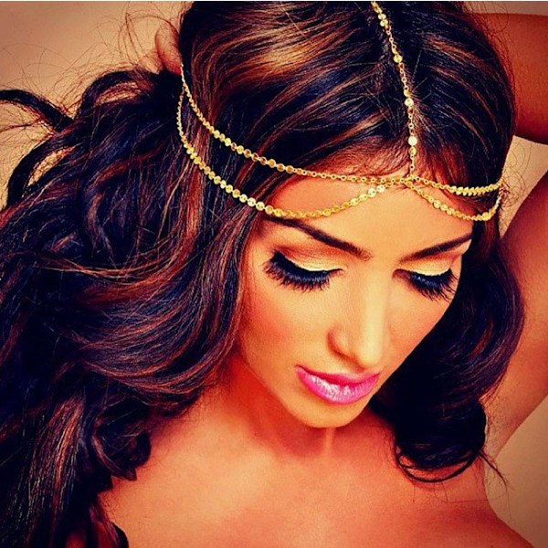 Bröllop Boho Silver Head Chain Bröllopshuvudbonad Bohemian Bröllopshårtillbehör