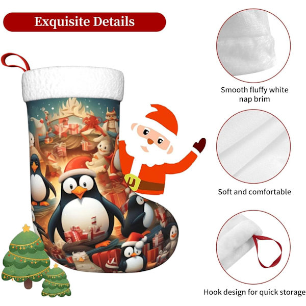 God Jul och Gott Nytt År Pingvin Julstrumpor 45 cm, Mjuka Julstrumpor, Klassiska Presentpåsar för Fest, Semester, Spis, Dekoration