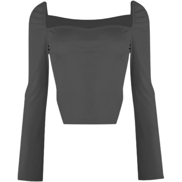 Kvindernes langærmede ribbede strikkede Crop Top Scoop Neck
