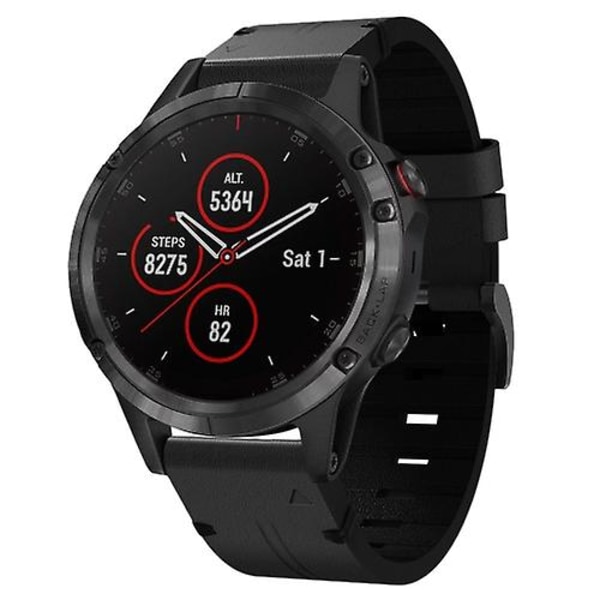 För Garmin Fenix 5 Plus 22mm Läder Stål Spänne Klockarmband DPZ Black