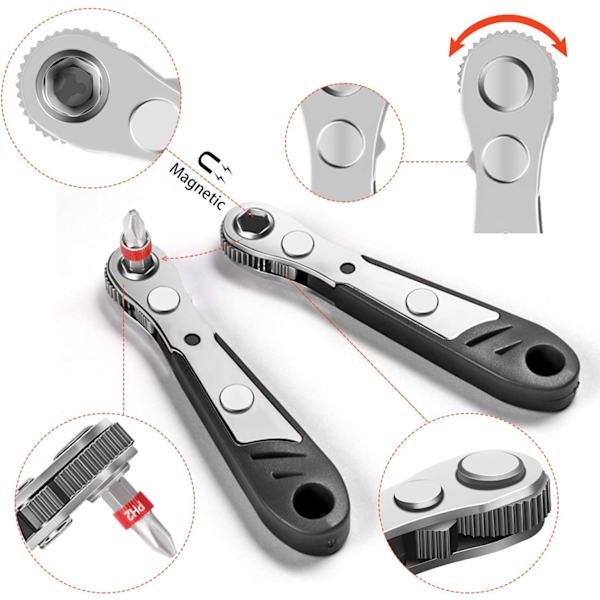 19PCS 1/4 Mini Ratchetnøgle Offset Skruetrækkersæt, S2 Stål
