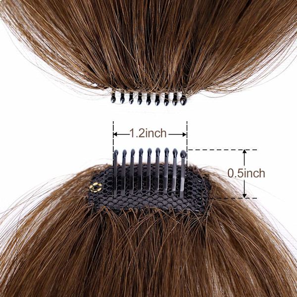 Clip-in lugg 100 % ekte hår extensions medium brun clip på lugg