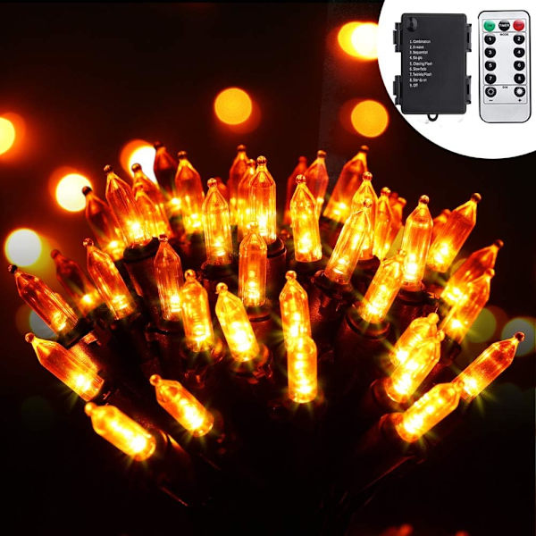 100 LED batteridrivna ljusslingor med fjärrkontroll och timer - 33ft Halloween ljusslingor för utomhus-, inomhusdekor - Klar minilampa belysning för