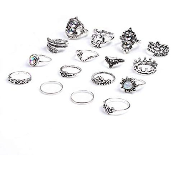 Vintage Boho Krystal Ring Sæt: 16stk Sølv Led Knuckle Ringe til Kvinder og Piger