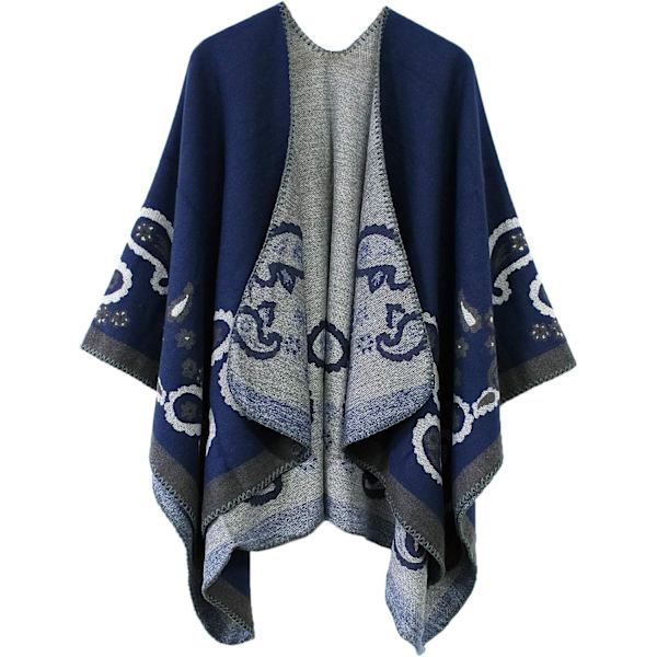 Fargeblokk Dame Sjal Wrap Stilig Åpen Front Poncho Cape